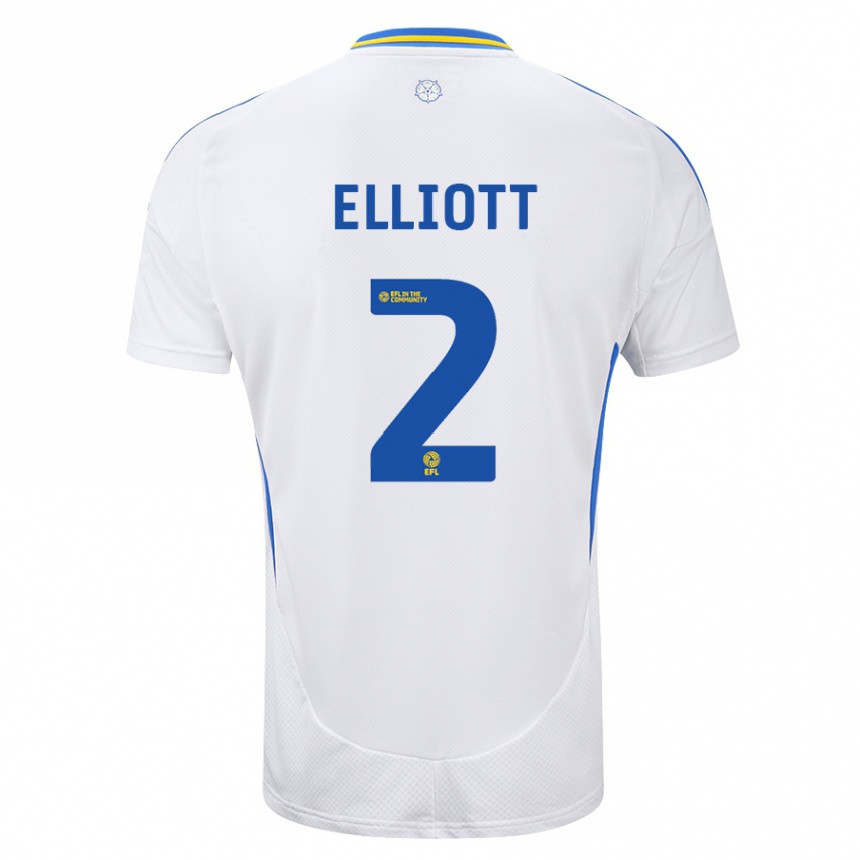 Men Football Izzy Elliott #2 White Blue Home Jersey 2024/25 T-Shirt Uk