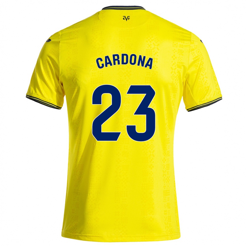 Men Football Sergi Cardona #23 Yellow Black Home Jersey 2024/25 T-Shirt Uk