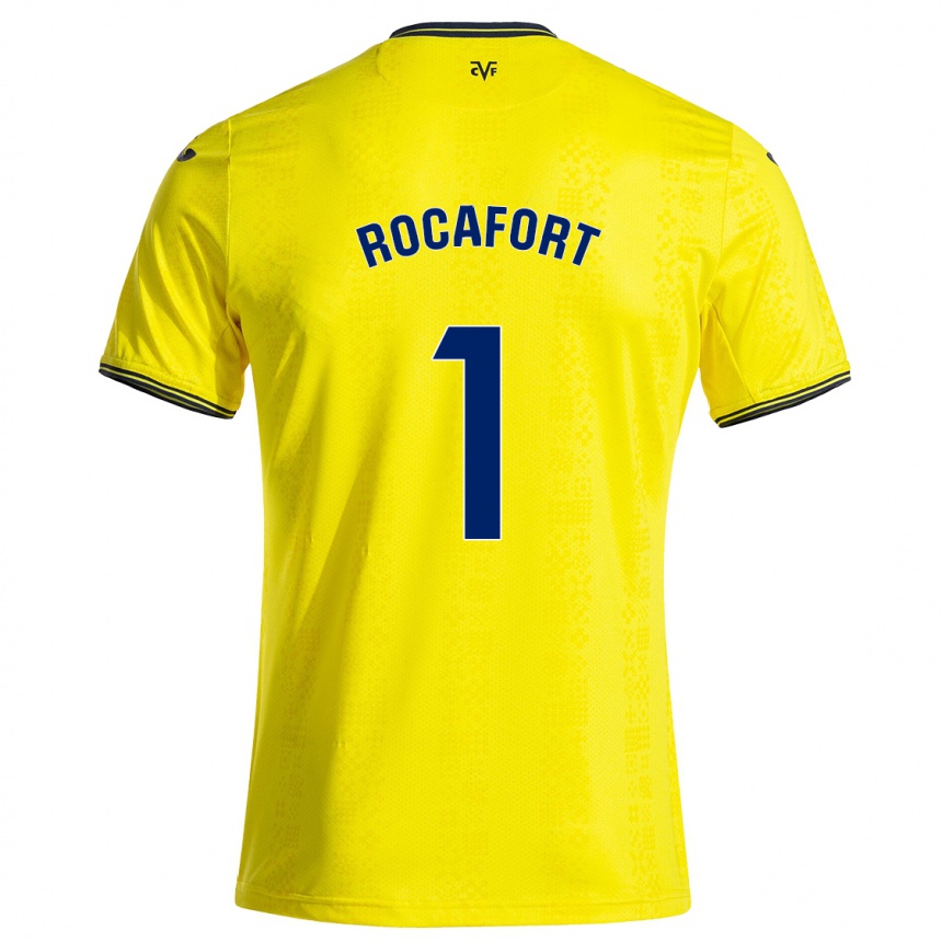 Men Football Rodrigo Rocafort #1 Yellow Black Home Jersey 2024/25 T-Shirt Uk