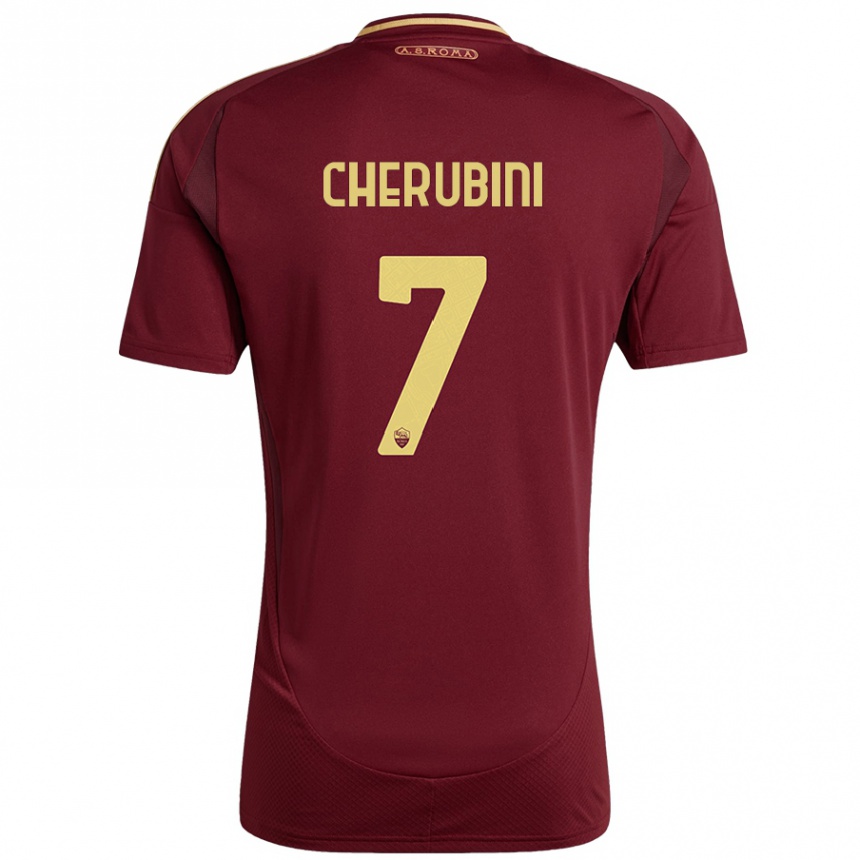 Men Football Luigi Cherubini #7 Red Brown Gold Home Jersey 2024/25 T-Shirt Uk