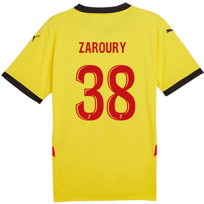 Men Football Anass Zaroury #38 Yellow Red Home Jersey 2024/25 T-Shirt Uk