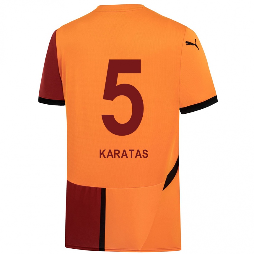 Men Football Eda Karataş #5 Yellow Red Home Jersey 2024/25 T-Shirt Uk