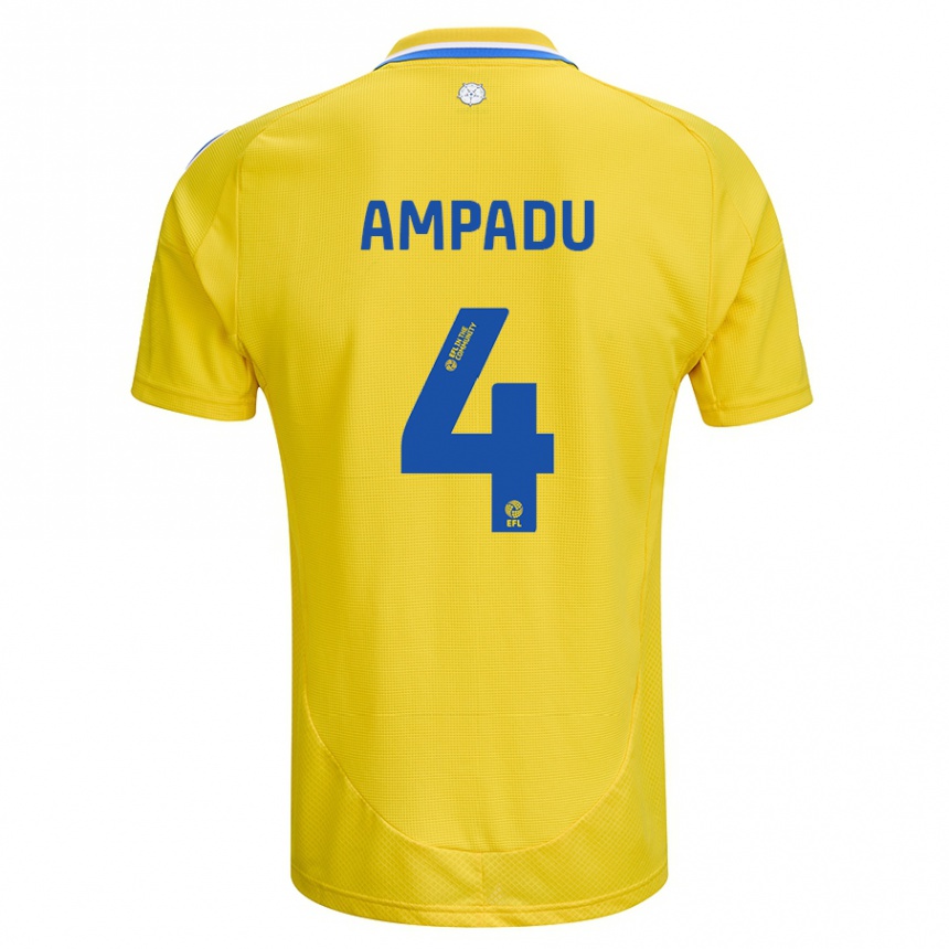 Men Football Ethan Ampadu #4 Yellow Blue Away Jersey 2024/25 T-Shirt Uk