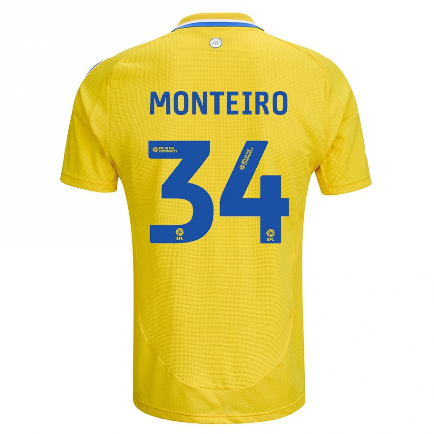 Men Football Diogo Monteiro #34 Yellow Blue Away Jersey 2024/25 T-Shirt Uk