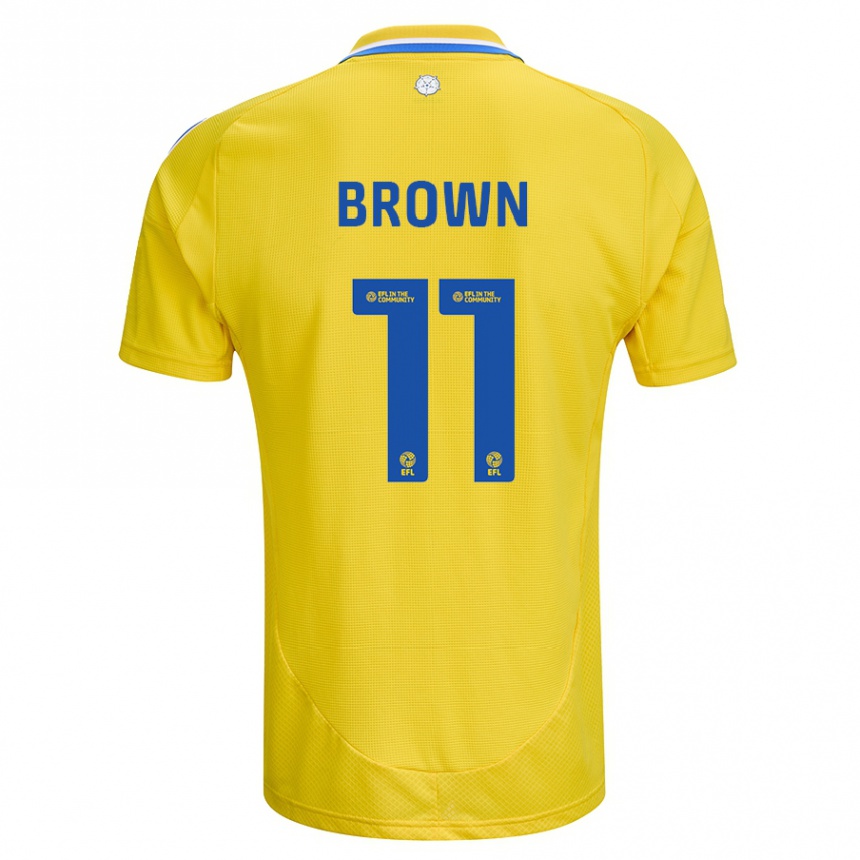 Men Football Abbie Brown #11 Yellow Blue Away Jersey 2024/25 T-Shirt Uk