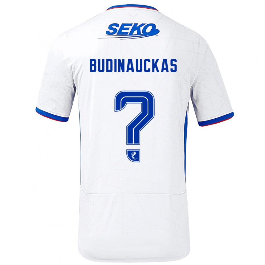 Men Football Lewis Budinauckas #0 White Blue Away Jersey 2024/25 T-Shirt Uk