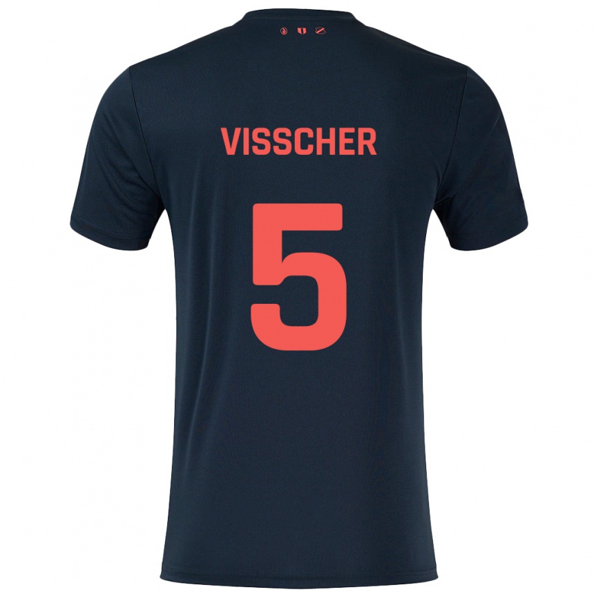 Men Football Amber Visscher #5 Black Red Away Jersey 2024/25 T-Shirt Uk