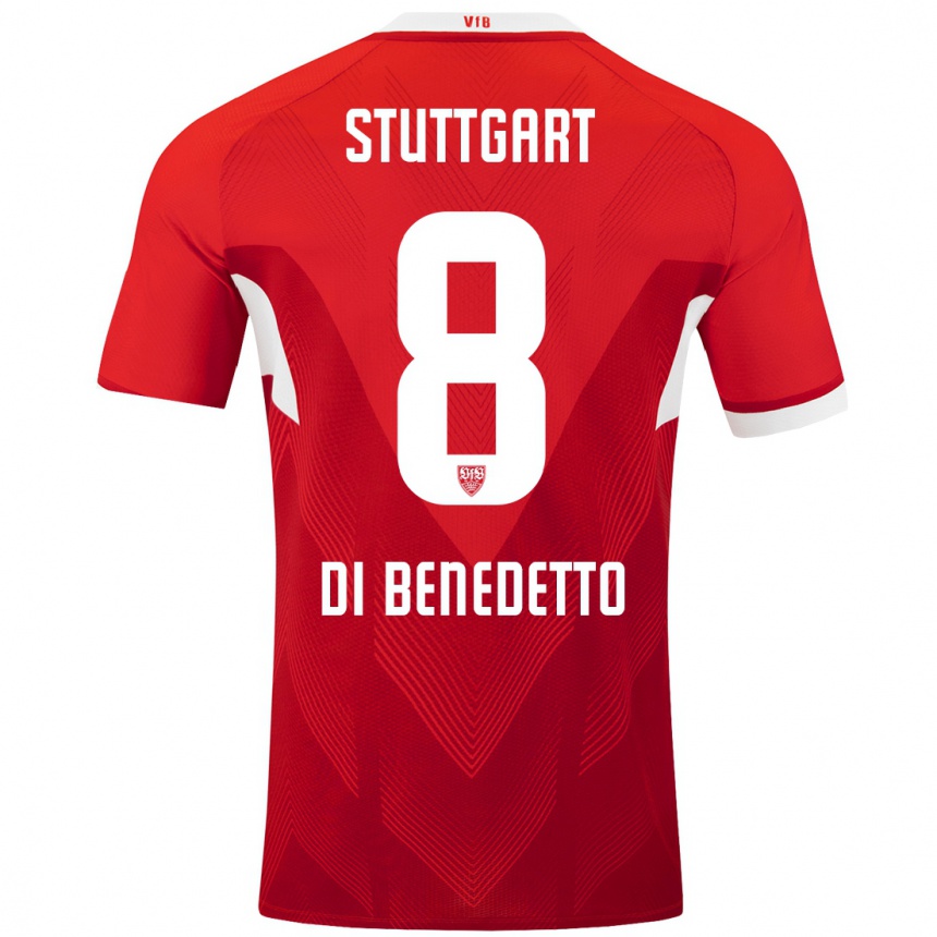 Men Football Samuele Di Benedetto #8 Red White Away Jersey 2024/25 T-Shirt Uk