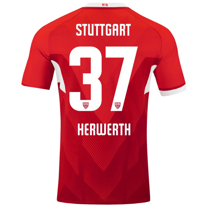 Men Football Maximilian Herwerth #37 Red White Away Jersey 2024/25 T-Shirt Uk