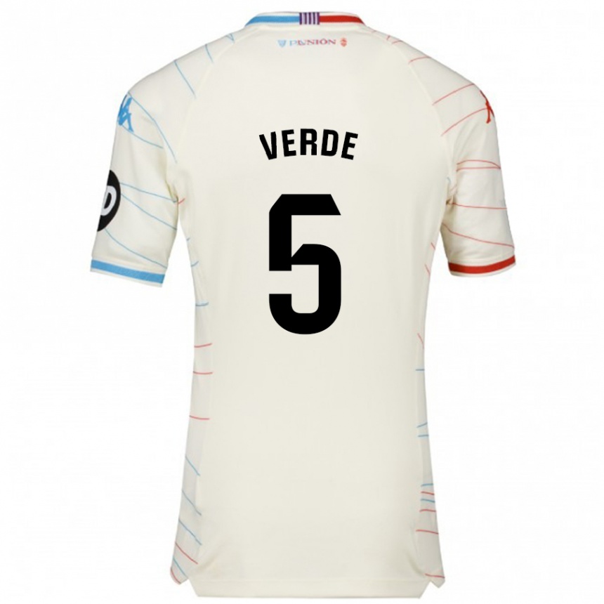 Men Football Adrián Verde #5 White Red Blue Away Jersey 2024/25 T-Shirt Uk