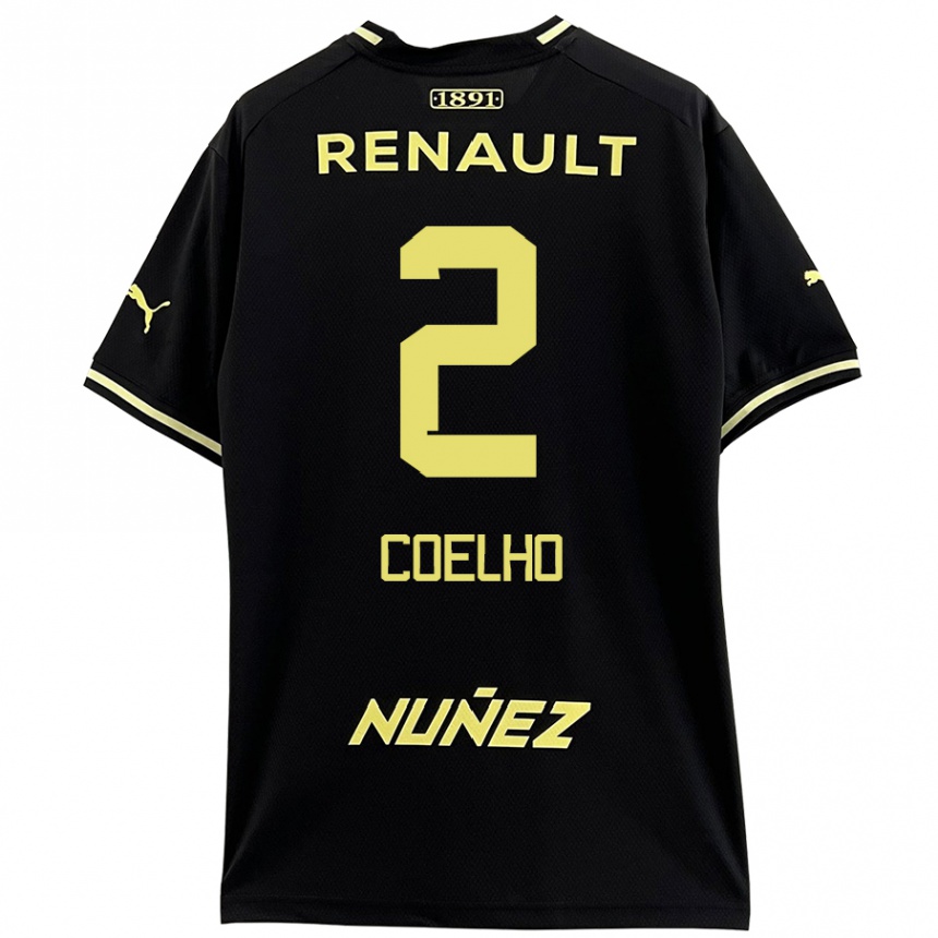 Men Football Léo Coelho #2 Black Yellow Away Jersey 2024/25 T-Shirt Uk