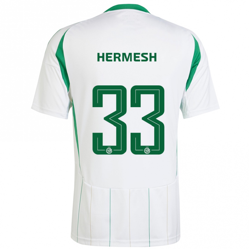 Men Football Liam Hermesh #33 White Green Away Jersey 2024/25 T-Shirt Uk