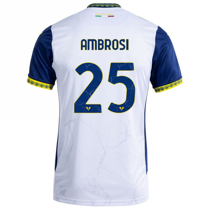 Men Football Caterina Ambrosi #25 White Blue Away Jersey 2024/25 T-Shirt Uk