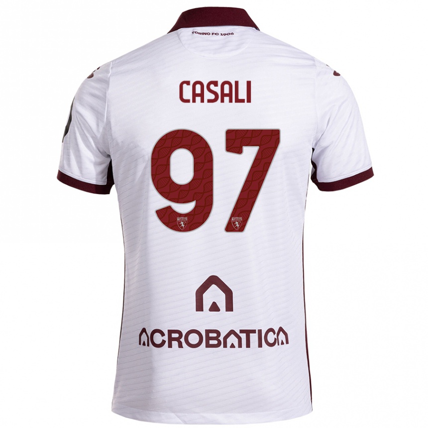 Men Football Michele Casali #97 White Maroon Away Jersey 2024/25 T-Shirt Uk