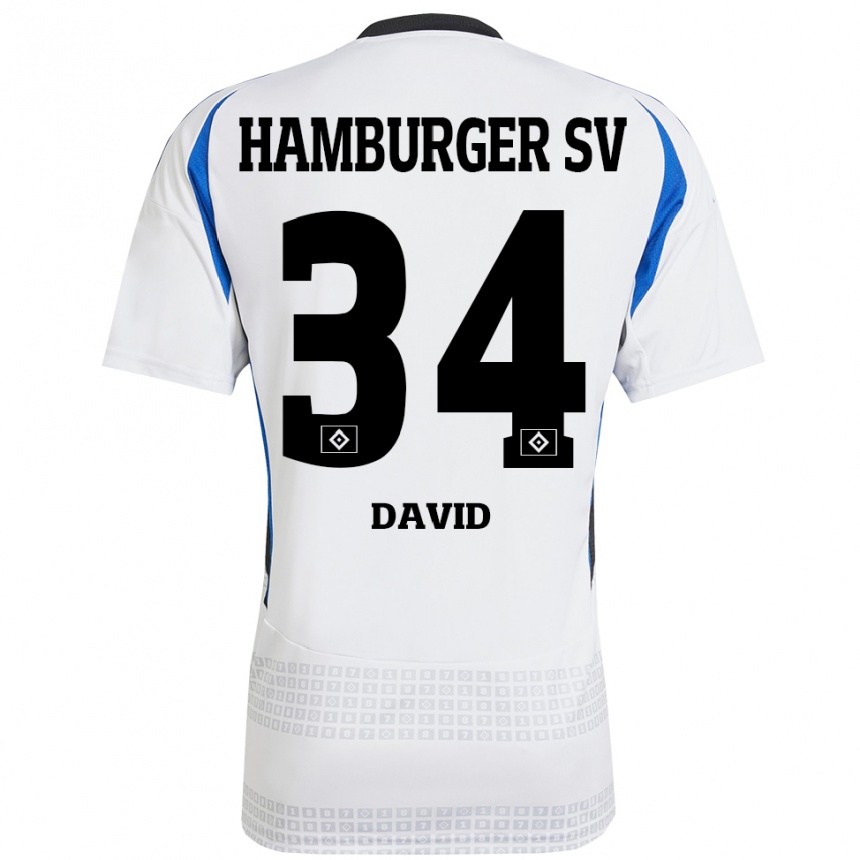 Women Football Jonas David #34 White Blue Home Jersey 2024/25 T-Shirt Uk