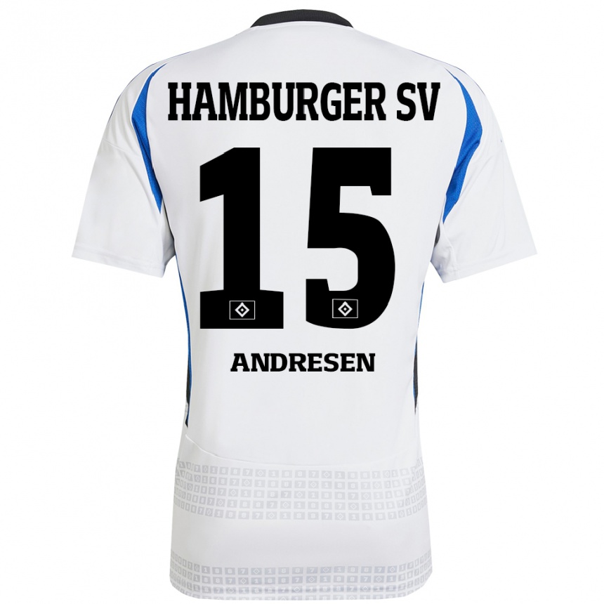 Women Football Bent Andresen #15 White Blue Home Jersey 2024/25 T-Shirt Uk