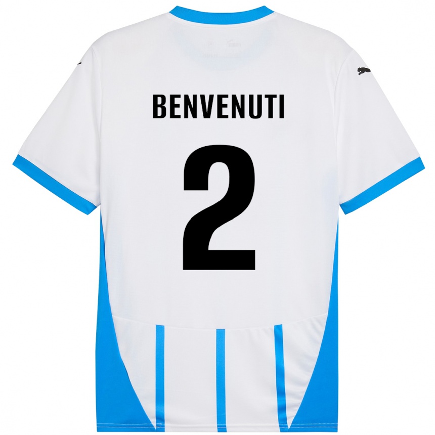 Women Football Giacomo Benvenuti #2 White Blue Away Jersey 2024/25 T-Shirt Uk