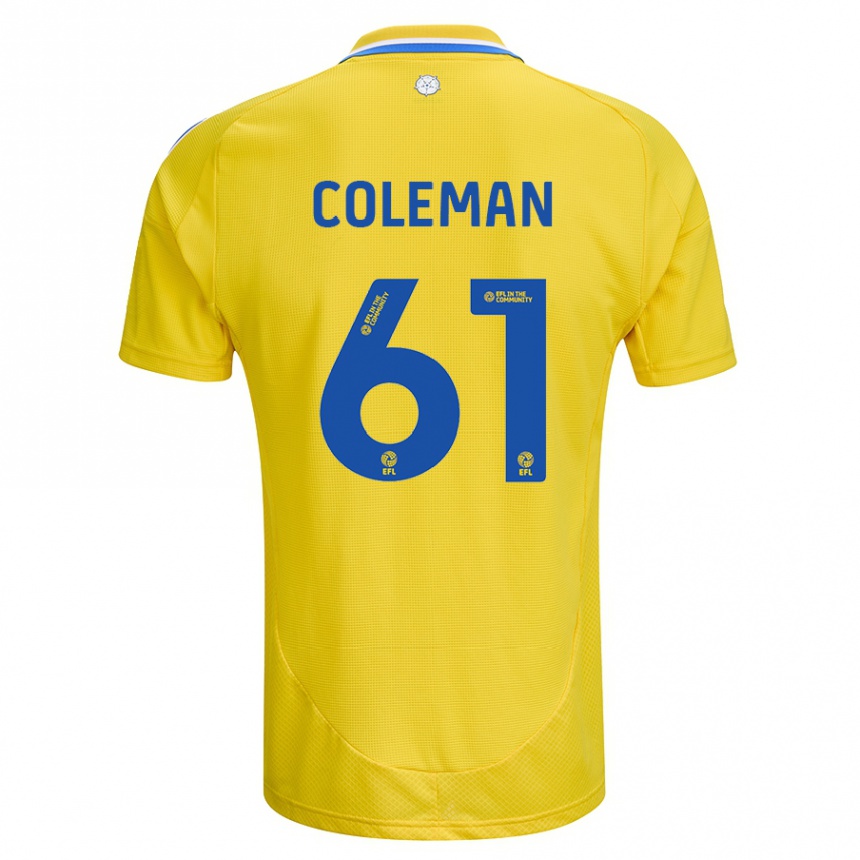 Women Football Cian Coleman #61 Yellow Blue Away Jersey 2024/25 T-Shirt Uk