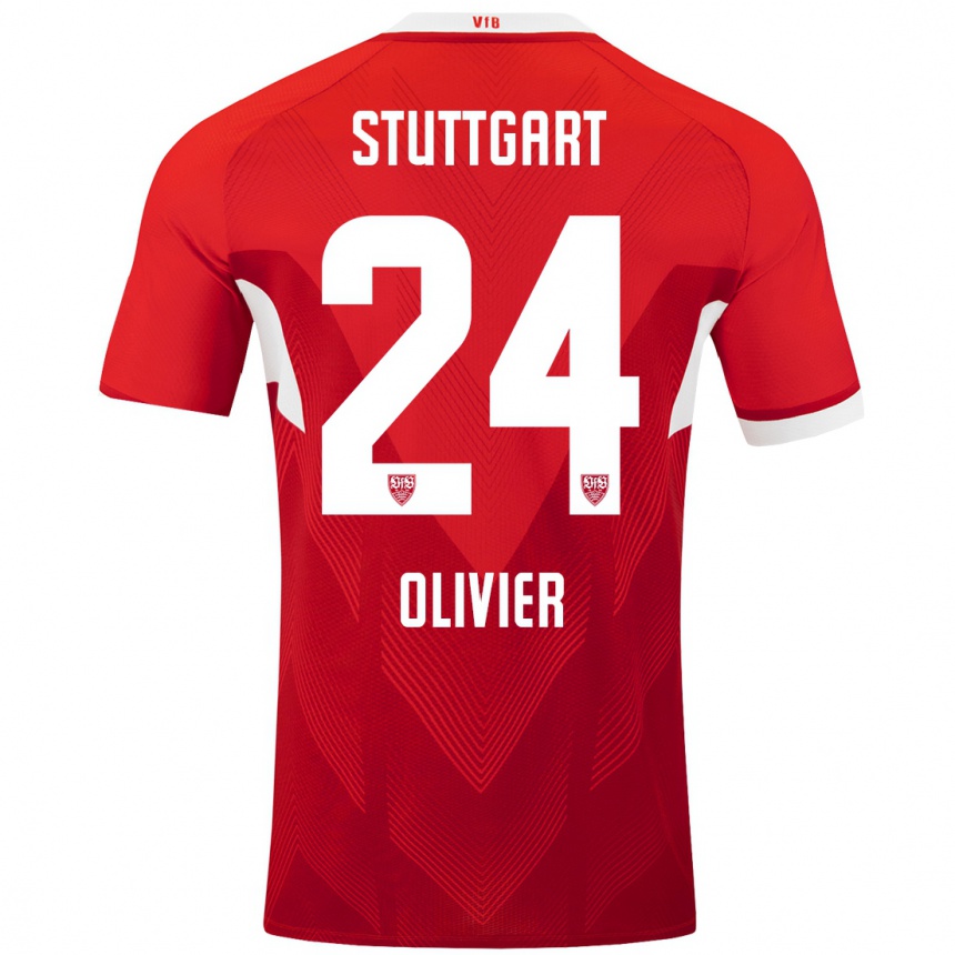 Women Football Christopher Olivier #24 Red White Away Jersey 2024/25 T-Shirt Uk