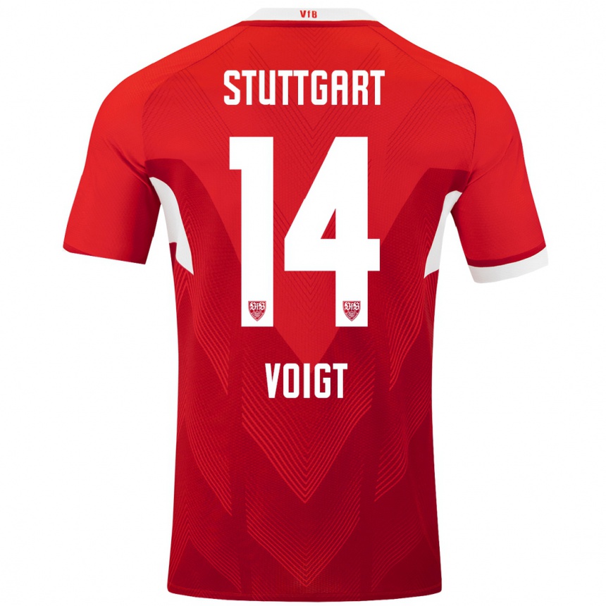 Women Football Max Voigt #14 Red White Away Jersey 2024/25 T-Shirt Uk