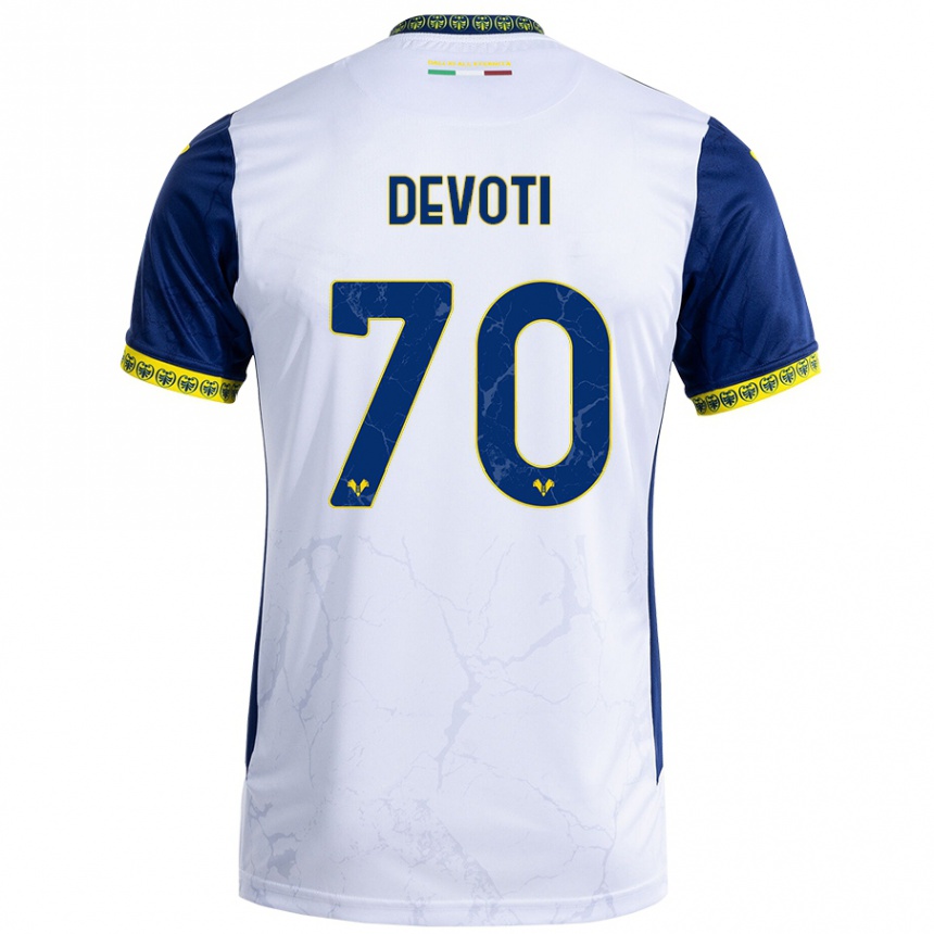 Women Football Andrea Devoti #70 White Blue Away Jersey 2024/25 T-Shirt Uk