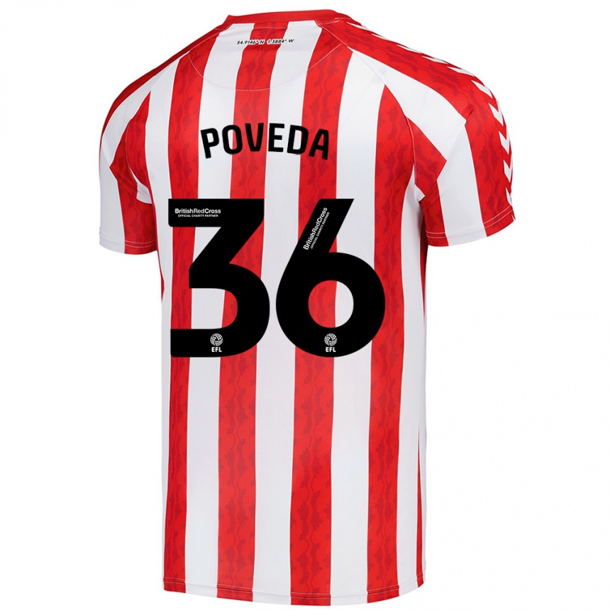 Kids Football Ian Poveda #36 Red White Home Jersey 2024/25 T-Shirt Uk