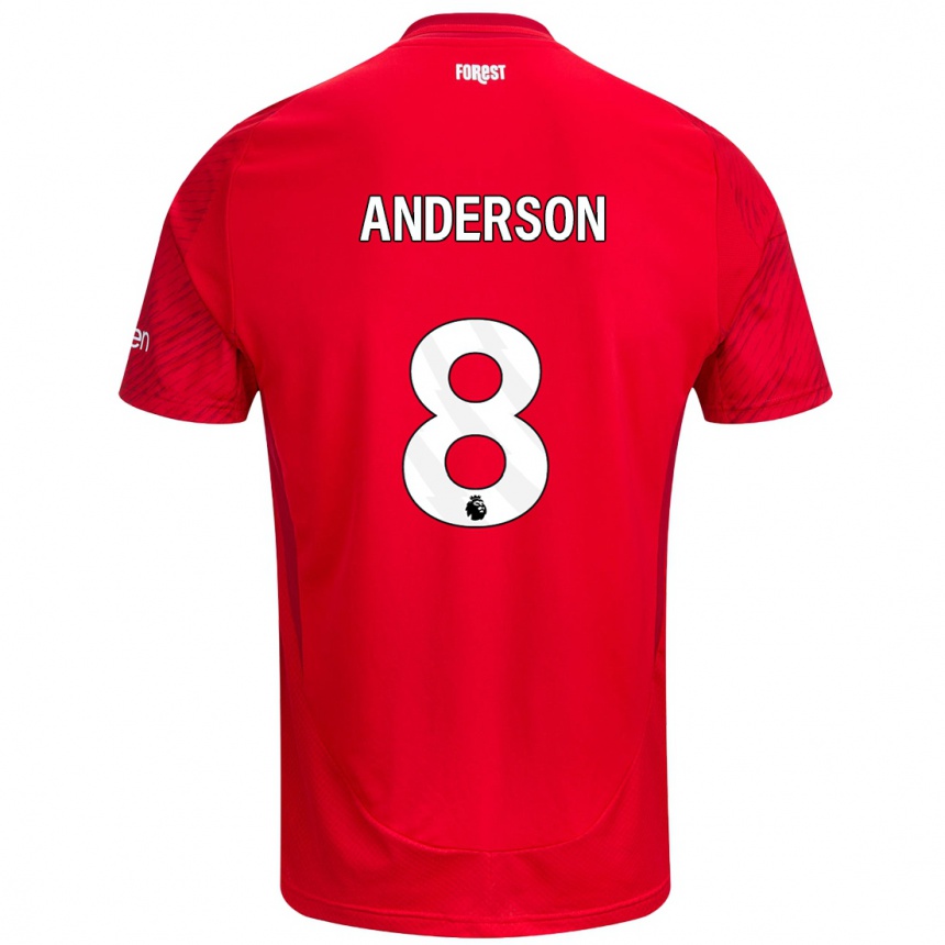 Kids Football Elliot Anderson #8 Red White Home Jersey 2024/25 T-Shirt Uk