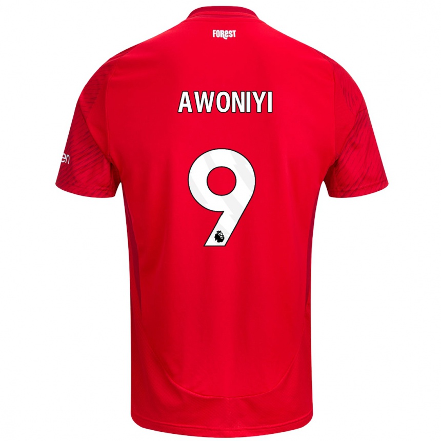 Kids Football Taiwo Awoniyi #9 Red White Home Jersey 2024/25 T-Shirt Uk