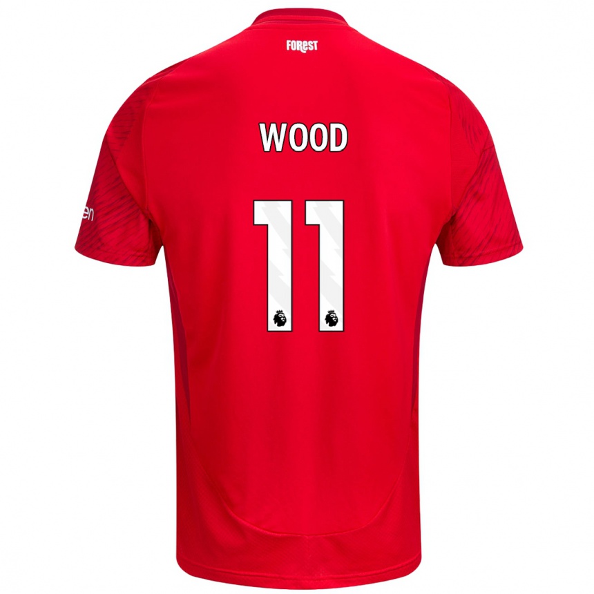 Kids Football Chris Wood #11 Red White Home Jersey 2024/25 T-Shirt Uk