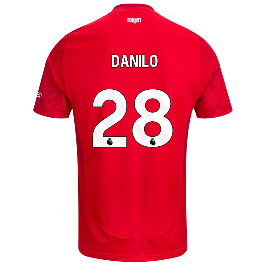 Kids Football Danilo #28 Red White Home Jersey 2024/25 T-Shirt Uk