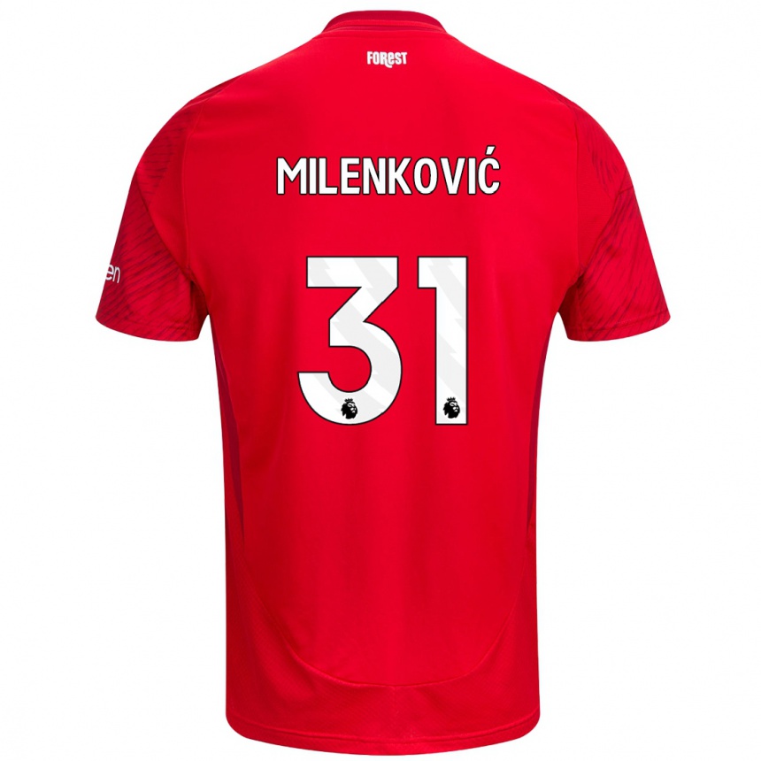 Kids Football Nikola Milenković #31 Red White Home Jersey 2024/25 T-Shirt Uk