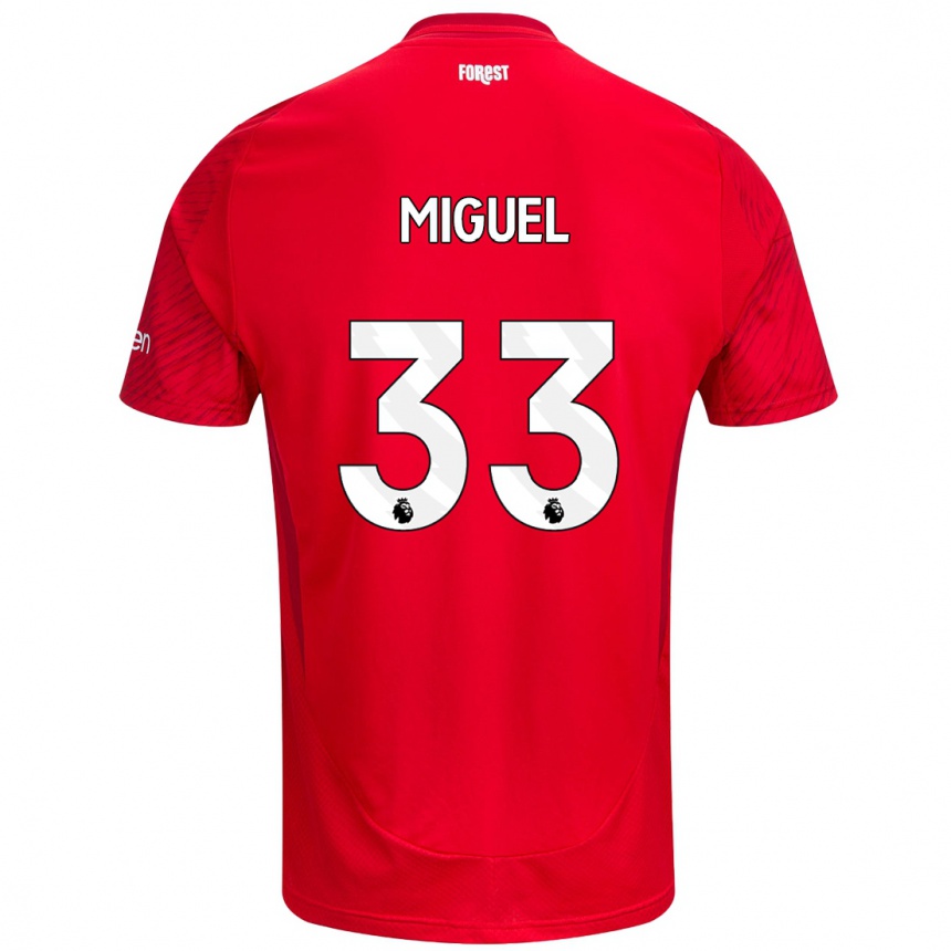 Kids Football Carlos Miguel #33 Red White Home Jersey 2024/25 T-Shirt Uk