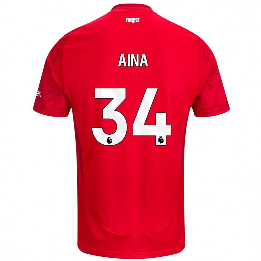 Kids Football Ola Aina #34 Red White Home Jersey 2024/25 T-Shirt Uk