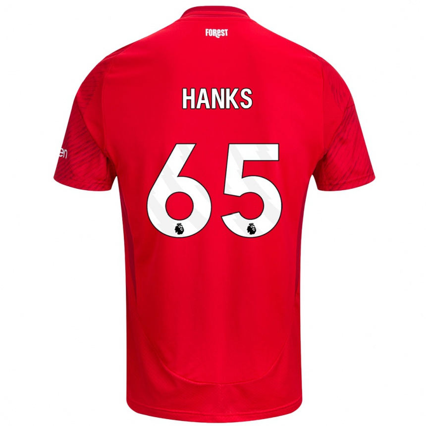 Kids Football Justin Hanks #65 Red White Home Jersey 2024/25 T-Shirt Uk