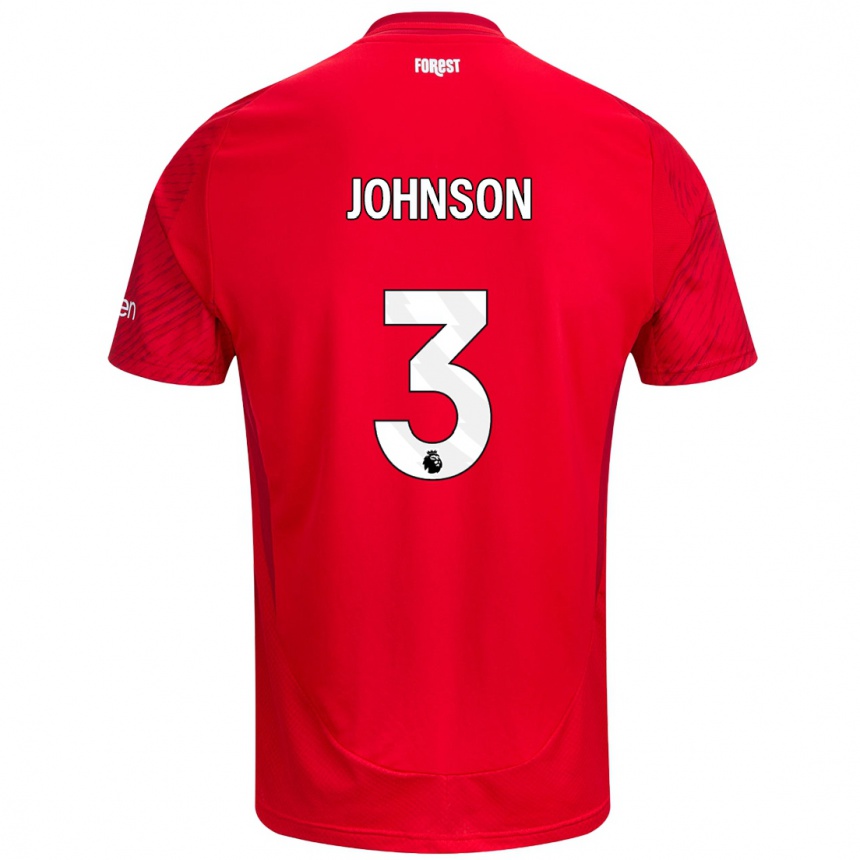 Kids Football Nat Johnson #3 Red White Home Jersey 2024/25 T-Shirt Uk