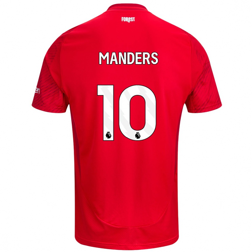 Kids Football Holly Manders #10 Red White Home Jersey 2024/25 T-Shirt Uk