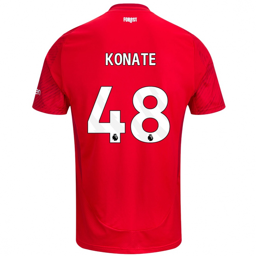 Kids Football Ateef Konaté #48 Red White Home Jersey 2024/25 T-Shirt Uk