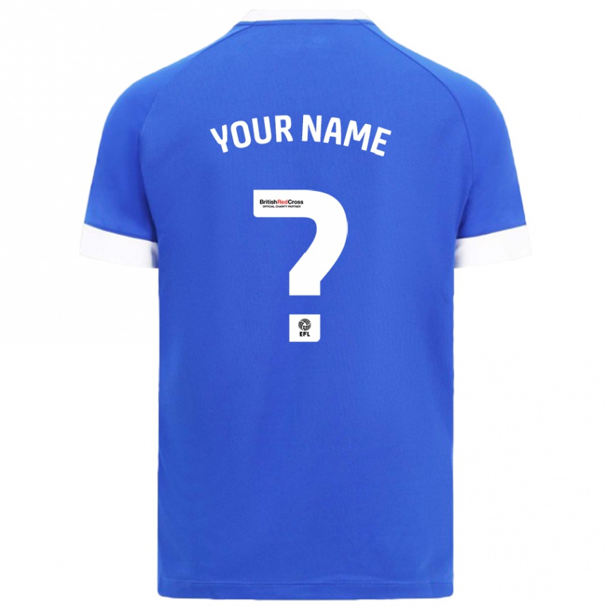 Kids Football Your Name #0 Sky Blue Home Jersey 2024/25 T-Shirt Uk