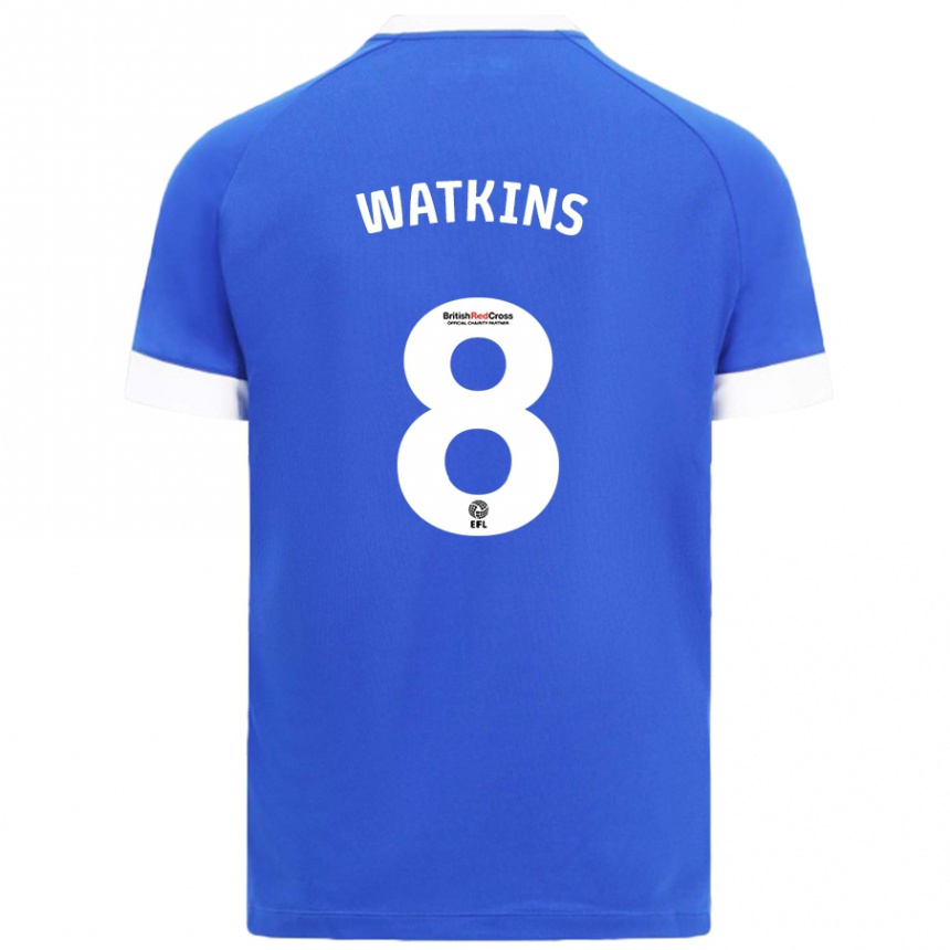 Kids Football Seren Watkins #8 Sky Blue Home Jersey 2024/25 T-Shirt Uk