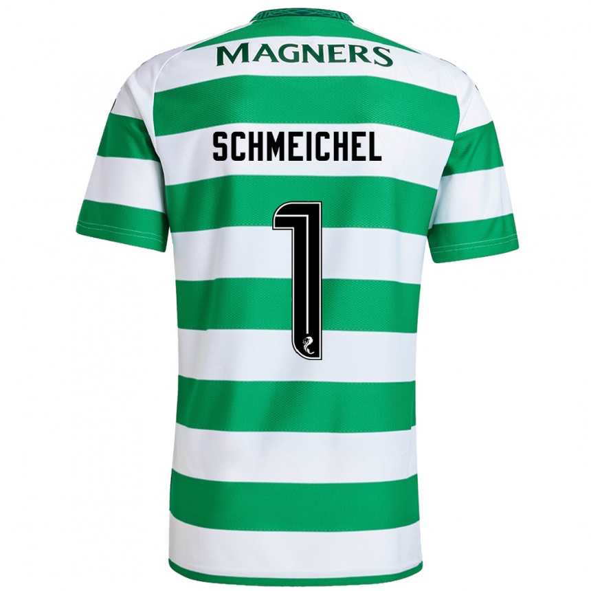 Kids Football Kasper Schmeichel #1 Green White Home Jersey 2024/25 T-Shirt Uk