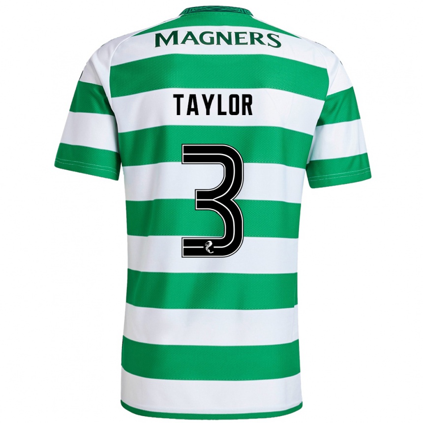 Kids Football Greg Taylor #3 Green White Home Jersey 2024/25 T-Shirt Uk