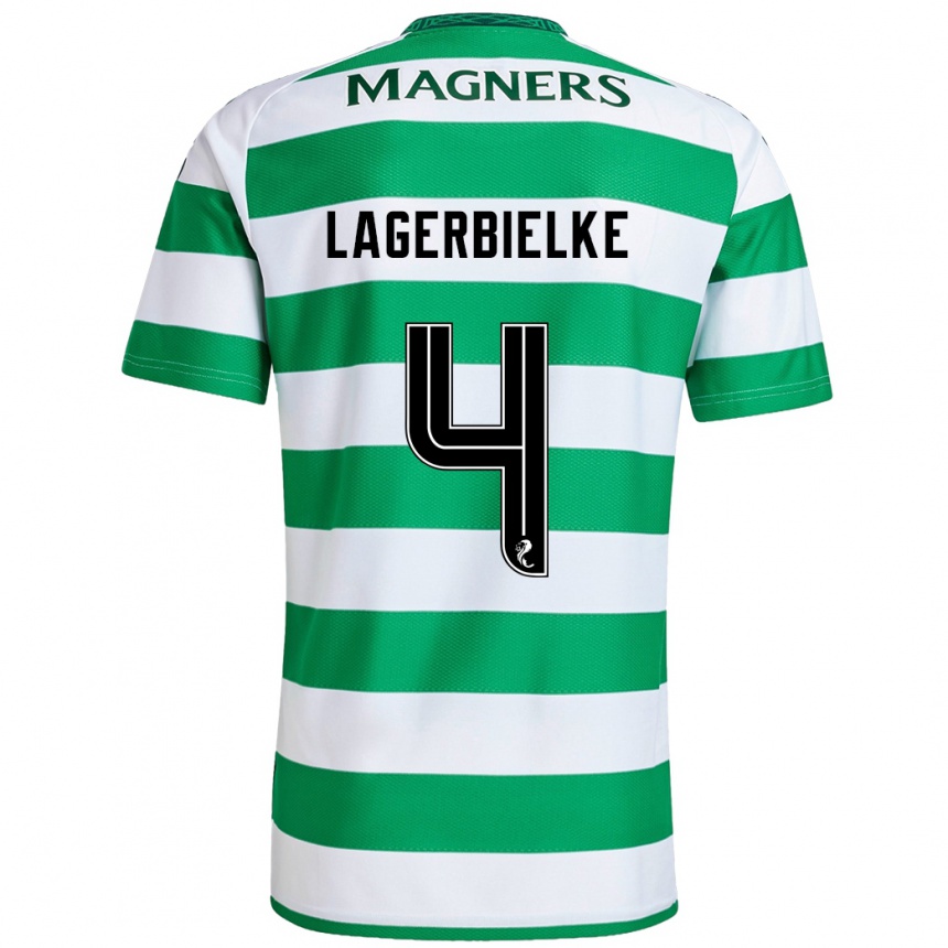 Kids Football Gustaf Lagerbielke #4 Green White Home Jersey 2024/25 T-Shirt Uk