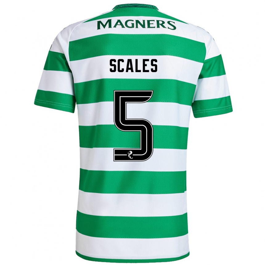 Kids Football Liam Scales #5 Green White Home Jersey 2024/25 T-Shirt Uk