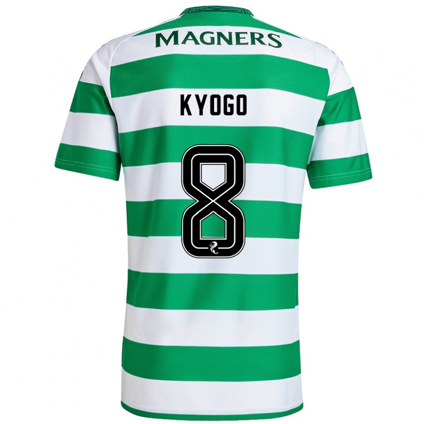 Kids Football Kyogo Furuhashi #8 Green White Home Jersey 2024/25 T-Shirt Uk