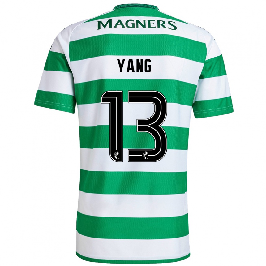 Kids Football Hyun-Jun Yang #13 Green White Home Jersey 2024/25 T-Shirt Uk