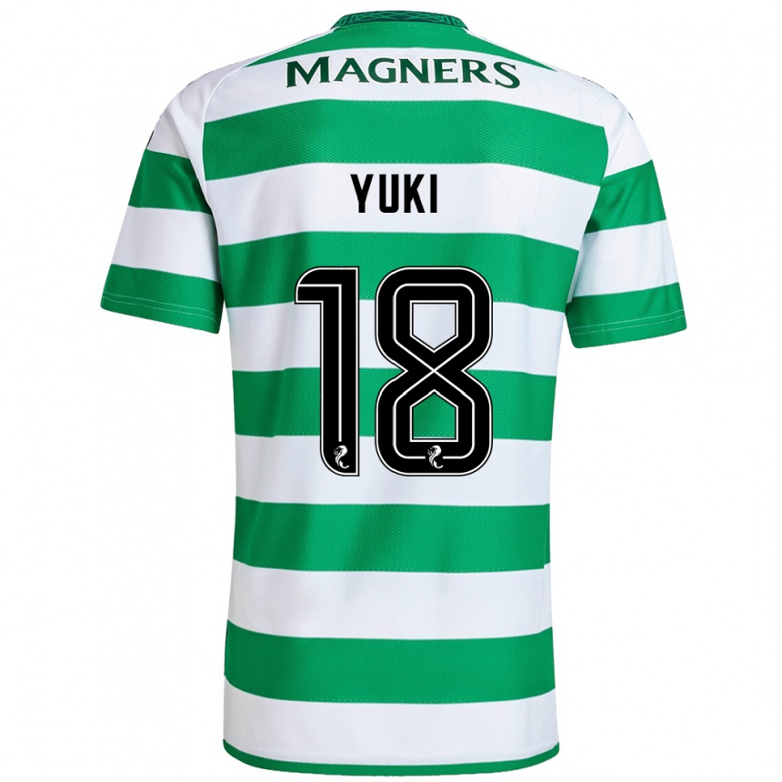 Kids Football Yuki Kobayashi #18 Green White Home Jersey 2024/25 T-Shirt Uk