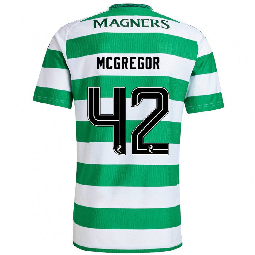 Kids Football Callum Mcgregor #42 Green White Home Jersey 2024/25 T-Shirt Uk