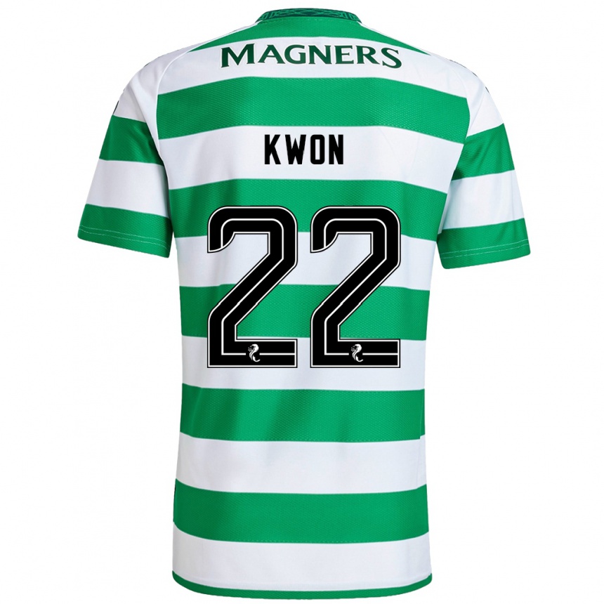 Kids Football Hyeok-Kyu Kwon #22 Green White Home Jersey 2024/25 T-Shirt Uk