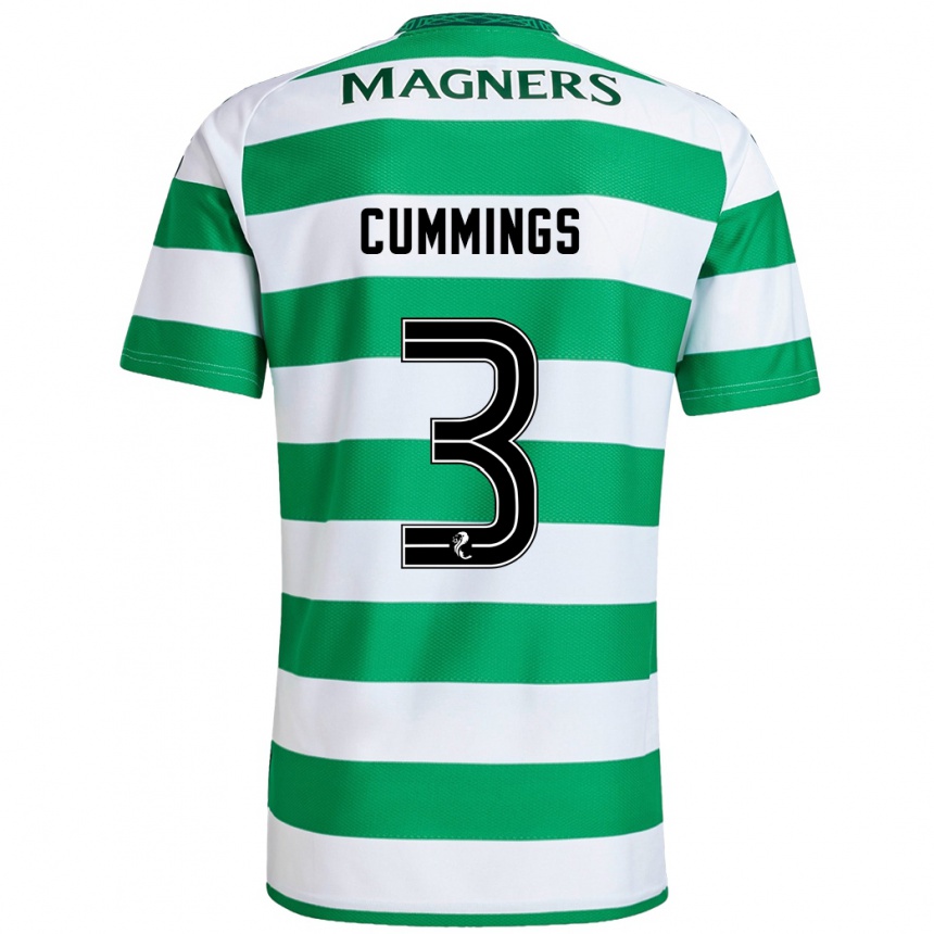 Kids Football Sydney Cummings #3 Green White Home Jersey 2024/25 T-Shirt Uk