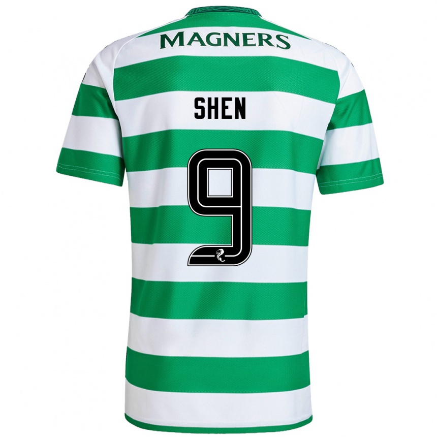 Kids Football Shen Mengyu #9 Green White Home Jersey 2024/25 T-Shirt Uk